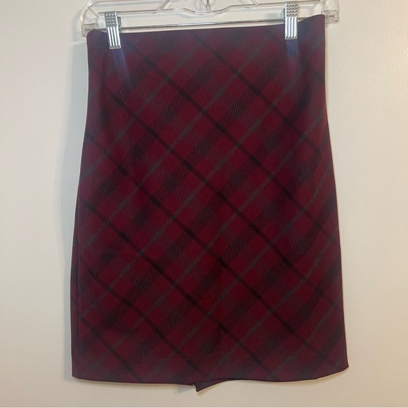 Express Burgundy Plaid Mini Skirt - Picture 1 of 6